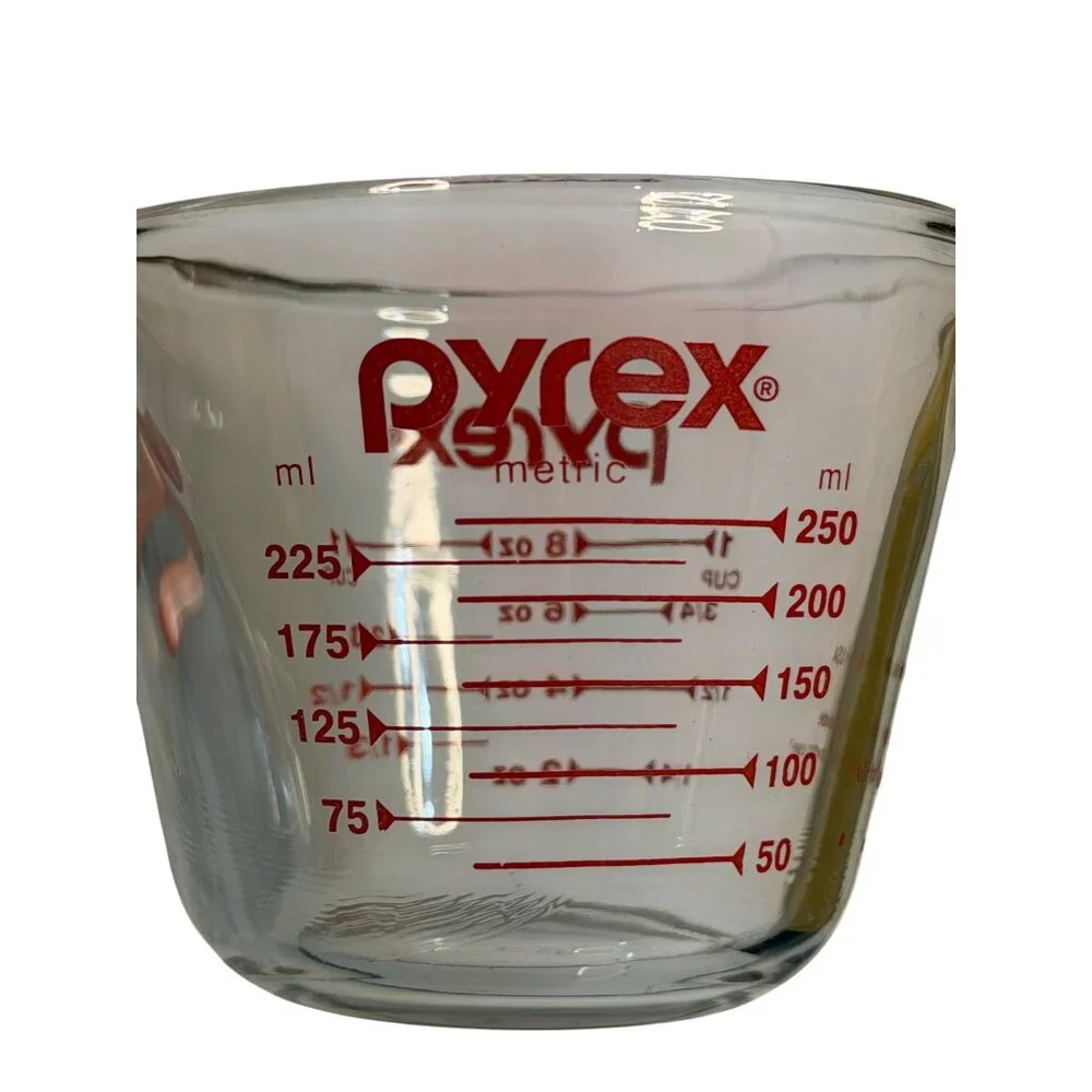 PYREX 250ml 1 Cup Glass Measuring Cup Red Lettering Small Liquid Measure Kitchen